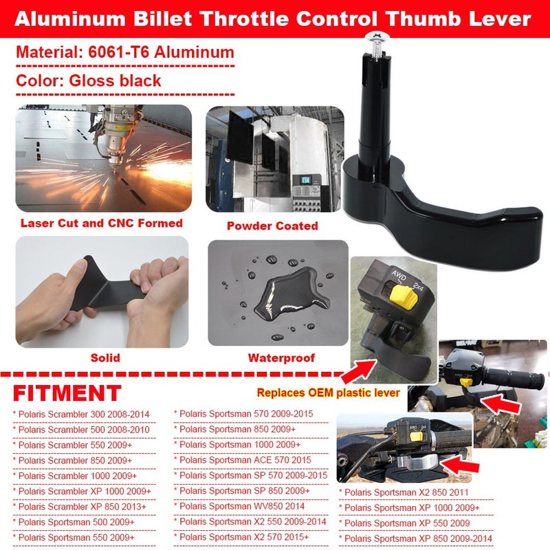 igersaw Thumb Throttle Control Lever Black Aluminum Billet Compatible with ATV Polaris Sportsman 450 550 570 850 1000 2009-2022 - Image 2
